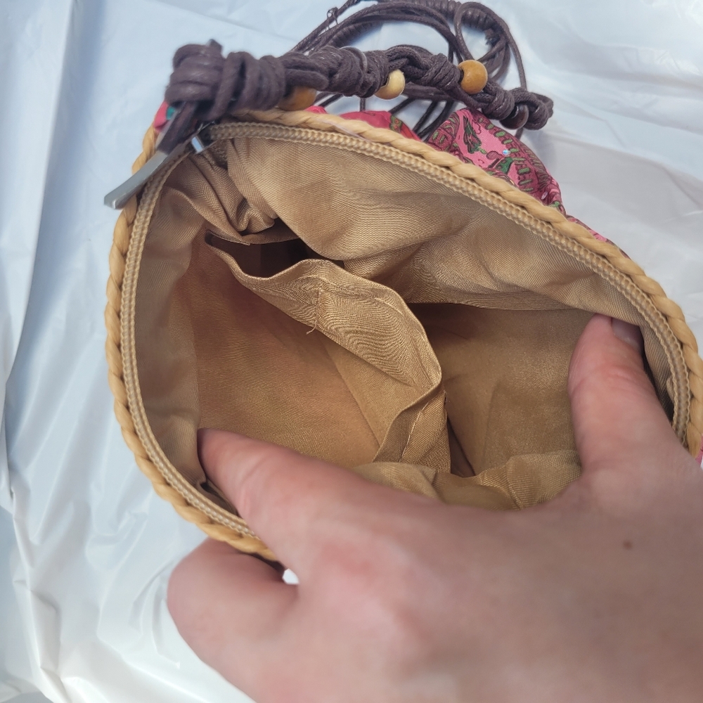 Cappelli Straworld Pink & Raffia Boho Ruffle Crossbody Purse - Picture 8 of 16